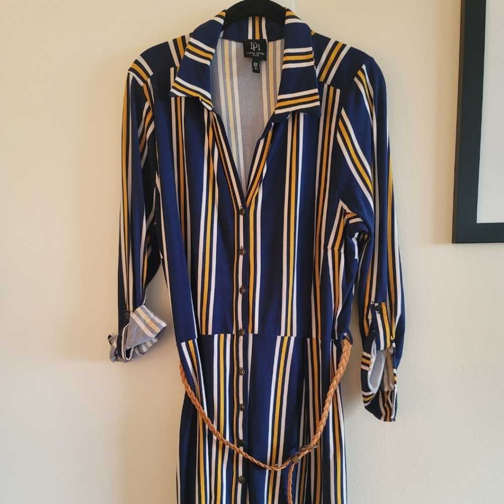 Derek Heart plus size 2X blue striped dress with belt